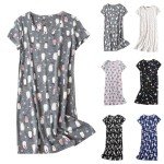 Women's Casual Cotton Printed Short Sleeve Nightgown