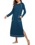 Ekouaer Women's Long Sleeve Nightshirt with Pockets