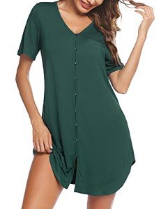 Avidlove Women's V-Neck Button-Down Nightshirt - Dark Green