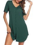 Avidlove Women's V-Neck Button-Down Nightshirt - Dark Green