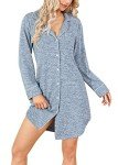 Blue Long Sleeve Button Down Nightgown for Women