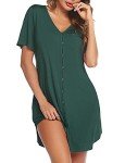 Avidlove Women's V-Neck Button-Down Nightshirt - Dark Green