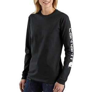 Carhartt Women's Loose Fit Heavyweight Long-Sleeve Logo Sleeve Graphic T-Shirt, Black, Small