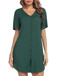 Avidlove Women's V-Neck Button-Down Nightshirt - Dark Green