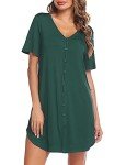 Avidlove Women's V-Neck Button-Down Nightshirt - Dark Green