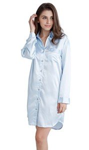 Light Blue Satin Long Sleeve Sleep Shirt