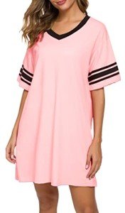 Pink Short Sleeve V-Neck Cotton Nightgown for Women