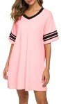 Pink Short Sleeve V-Neck Cotton Nightgown for Women