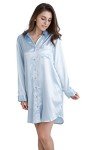 Light Blue Satin Long Sleeve Sleep Shirt