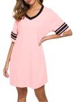 Pink Short Sleeve V-Neck Cotton Nightgown for Women
