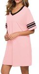 Pink Short Sleeve V-Neck Cotton Nightgown for Women