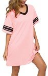 Pink Short Sleeve V-Neck Cotton Nightgown for Women