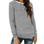 Zeagoo Long Sleeve Shirts for Women Trendy 2024 Fall Stripe Shirt Basic Clothing Casual Crewneck Tops