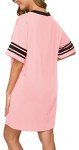 Pink Short Sleeve V-Neck Cotton Nightgown for Women