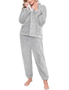 Cozy Fluffy Pajama Set for Women in Grey