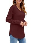 GOUCEHN Womens Long Sleeve Tops Casual V Neck Shirts Fall Blouses Tunic for Leggings Loose Fit (Burgundy, Medium)