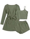 Ekouaer Women's Soft 3-Piece Lounge Set - Army Green