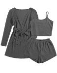 Ekouaer Women's 3-Piece Waffle Knit Lounge Set