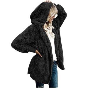 Black Oversized Hoodie Cardigan with Pocket for Women