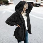 Black Oversized Hoodie Cardigan with Pocket for Women
