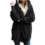 Black Oversized Hoodie Cardigan with Pocket for Women