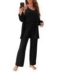 Women's 3-Piece Black Lounge Set with Cardigan