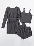Women's 3-Piece Ribbed Lounge Pajama Set - Grey