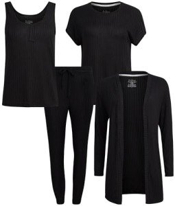 Cozy 4-Piece Women's Pajama Set in Deep Black