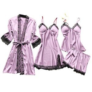Purple Silk Satin Sleepwear Set for Women