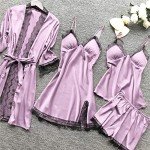 Purple Silk Satin Sleepwear Set for Women