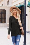 Zeagoo Black Casual Black Tops for Women 2024 Casual Long Sleeve Tunic Tops for Women V Neck Fall Shirts Women Loose Pullover Tops Black Large