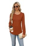 Jescakoo Womens Fall Clothing Trendy 2024 Fall Fashion Long Sleeve Tops Casual Pleated Tunic Dressy Blouses Caramel Orange M