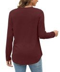 GOUCEHN Womens Long Sleeve Tops Casual V Neck Shirts Fall Blouses Tunic for Leggings Loose Fit (Burgundy, Medium)