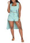 Blue Women's 3-Piece Crop Top and Shorts Set