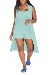 Blue Women's 3-Piece Crop Top and Shorts Set