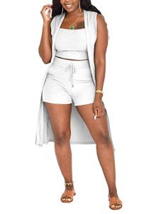 Tcremisa Women's 3-Piece Crop Top and Shorts Set