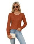 Jescakoo Womens Fall Clothing Trendy 2024 Fall Fashion Long Sleeve Tops Casual Pleated Tunic Dressy Blouses Caramel Orange M