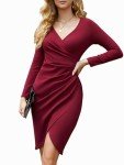 Elegant Red Long Sleeve V-Neck Cocktail Dress