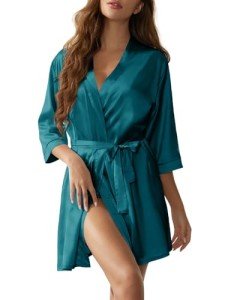 Peacock Blue Plus Size Silk Kimono Robe