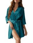 Peacock Blue Plus Size Silk Kimono Robe