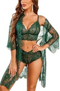 Avidlove Women's Lace Kimono Robe and Lingerie Set