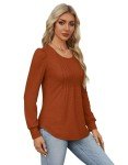 Jescakoo Womens Fall Clothing Trendy 2024 Fall Fashion Long Sleeve Tops Casual Pleated Tunic Dressy Blouses Caramel Orange M