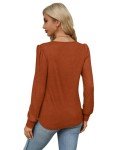 Jescakoo Womens Fall Clothing Trendy 2024 Fall Fashion Long Sleeve Tops Casual Pleated Tunic Dressy Blouses Caramel Orange M
