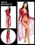 Wine Red Lace Gown and Kimono Robe Set