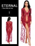 Wine Red Lace Gown and Kimono Robe Set