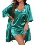 Ekouaer Women's Satin Nightgown and Kimono Set