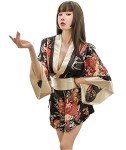 Women's Black Kimono Style Robe Yukata Pajamas
