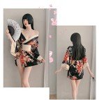 Women's Black Kimono Style Robe Yukata Pajamas