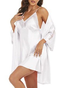 White Satin Robe and Nightgown Set for Women