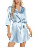 Floral Silk Summer Robe for Women - Light Blue